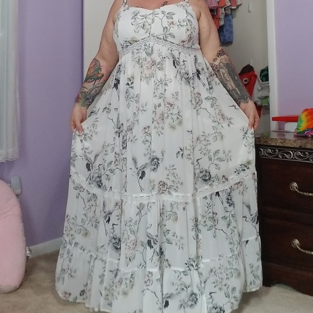 White floral maxi dress